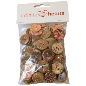 Bilde av Infinity Hearts Assorted Buttons Med Kokosnøttmotiv 20 Mm - 100 Stk.