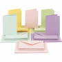Kort og konvolutter, kort str. 10,5x15 cm, konvolutt str. 11,5x16,5 cm, pastellfarger, 50 sett
