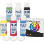 Plus Color hobbymaling - fargeskole, primærfarger, Fargeskoleveiledning medfølger, 6x60ml