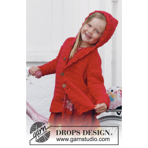 Little Red Riding Hood by DROPS Design - Barnejakke med hette Hekleoppskrift str. 3 år - 12 år