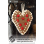 Gingerbread Heart by DROPS Design - Julehjerter Hekleoppskrift 13x11 cm - 2 stk